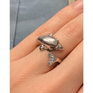 Dolphin Wrap Ring Silver Tone Ocean Nautical Adjustable Statement